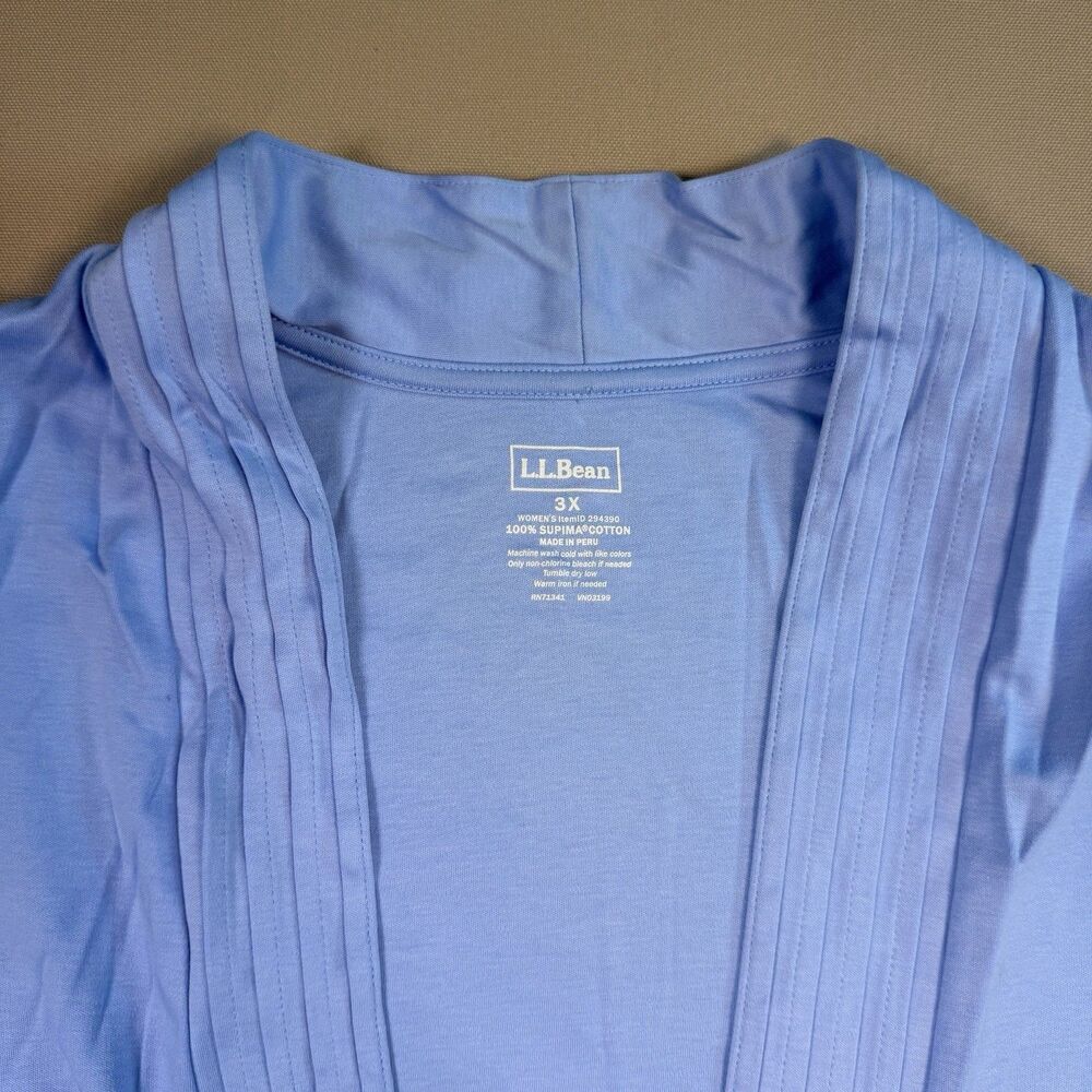 LL Bean Blue Supima Cotton Modal Open Front Roll Tab Cardigan 3X Athleisure - Picture 2 of 7
